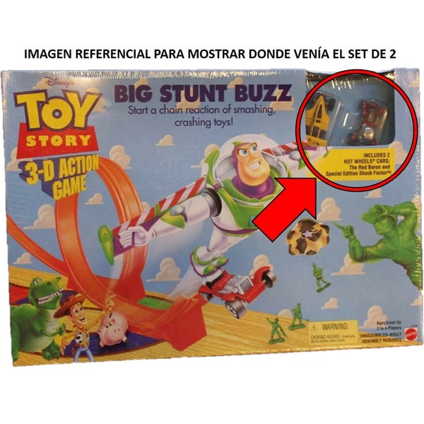 1999 Hot Wheels Toy Story Big Stunt Buzz KB Toys Exclusive 2 Pack Set de 2 - Red Baron, Shock Factor