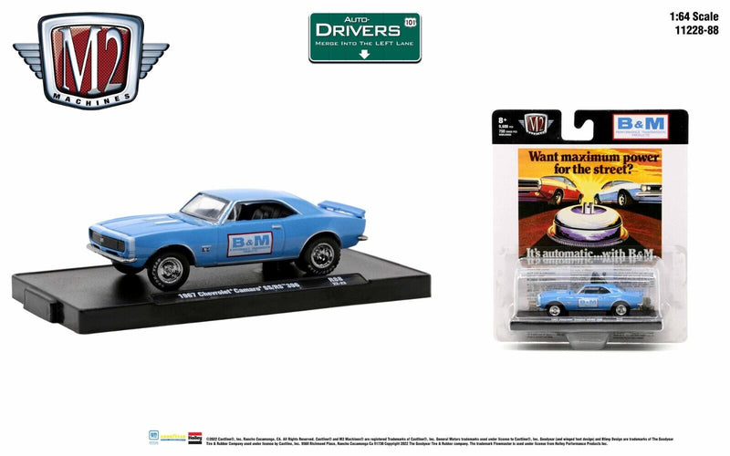 2022 M2 Machines Auto-Drivers Limited Edition 1/9,600 B&M Performance 1967 Chevrolet Camaro SS/RS 396 R88 azul Llantas de Goma