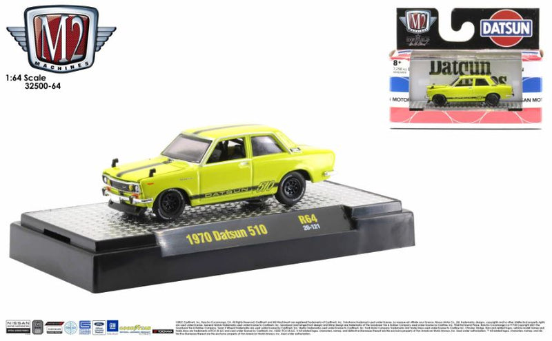 2020 M2 Machines Auto-Thentics Limited Edition 1/7,250 1970 Datsun 510 R64 verde Llantas de Goma