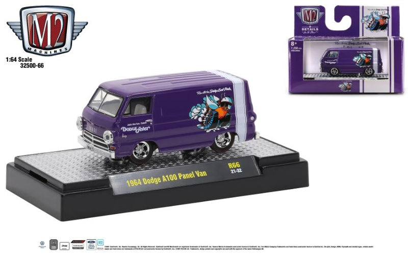 2021 M2 Machines Auto-Thentics Limited Edition 1/7,250 Dodge Fever 1964 Dodge A100 Panel Van R66 morado Llantas de Goma