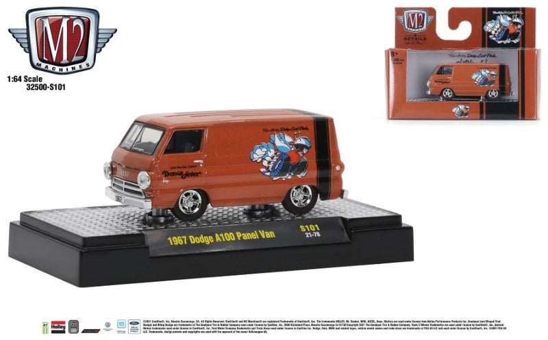 2021 M2 Machines Auto-Promos Limited Edition 1/5,000 Dodge Fever 1967 Dodge A100 Panel Van S101 naranja Llantas de Goma