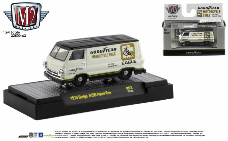 2020 M2 Machines Auto-Promos Limited Edition 1/8,875 1970 Dodge A100 Panel Van R63 blanco Llantas de Goma