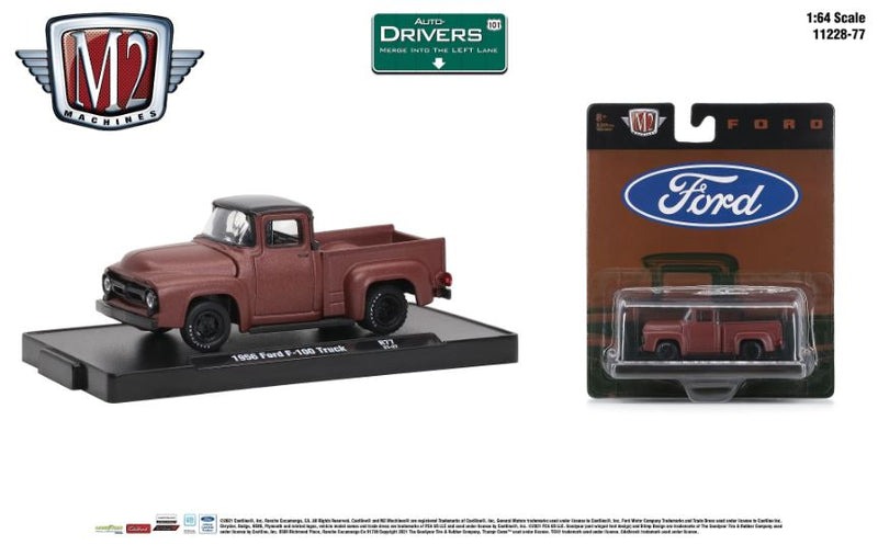 2021 M2 Machines Auto-Drivers Limited Edition 1/9,600 1956 Ford F-100 Truck R77 marrón Llantas de Goma