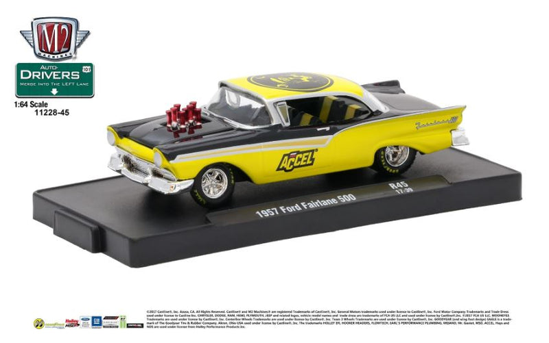 2017 M2 Machines Auto-Drivers Limited Edition 1957 Ford Fairlane 500 R45 amarillo Llantas de Goma