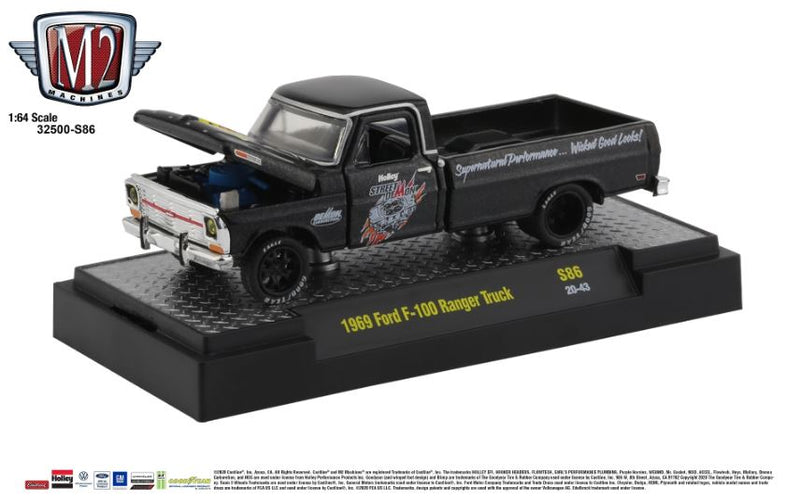 2020 M2 Machines Limited Edition 1/5,000 O'Reilly Holley Street Demon 1969 Ford F-100 Ranger Truck S86 negro Llantas de Goma