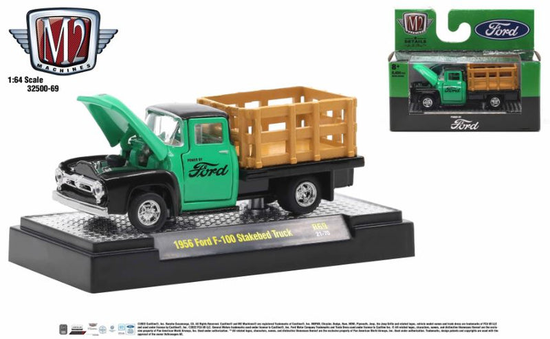 2021 M2 Machines Auto-Thentics Limited Edition 1/8,400 1956 Ford F-100 Stakebed Truck R69 verde Llantas de Goma