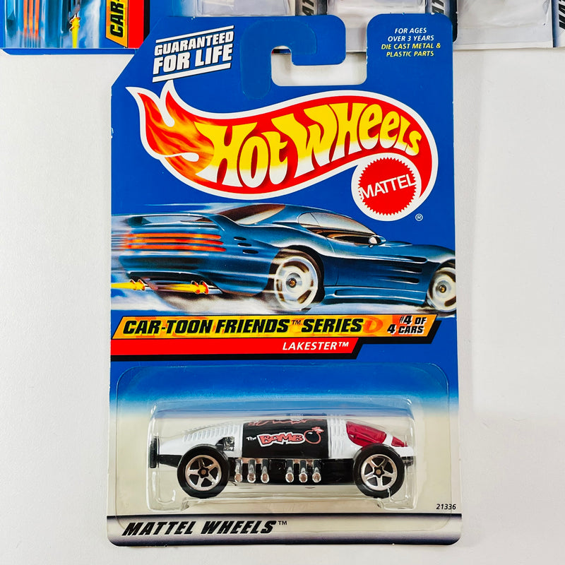 1999 Hot Wheels Car-Toon Friends Series Rocky y Bullwinkle Colección Set de 4 - Saltflat Racer, XT-3, Double Vision, Lakester