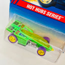 1995 Hot Wheels Hot Hubs Series Shadow Jet verde con glitter dorado HH base ZAMAC