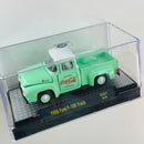2018 M2 Machines Coca Cola 1956 Ford F-100 Truck verde Llantas de Goma - Loose con Caja Acrílica