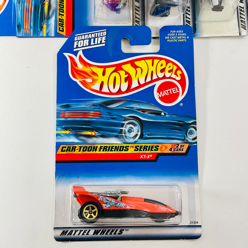 1999 Hot Wheels Car-Toon Friends Series Rocky y Bullwinkle Colección Set de 4 - Saltflat Racer, XT-3, Double Vision, Lakester