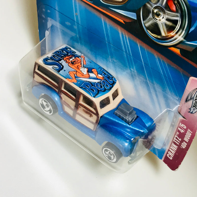 2004 Hot Wheels Crank Itz 40s Woodie Ford azul con crema SB base ZAMAC