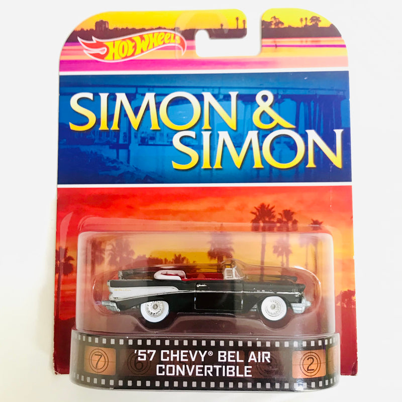 2014 Hot Wheels Entertainment Simon & Simon 57 Chevy Bel Air Convertible negro Llantas de Goma RR base ZAMAC
