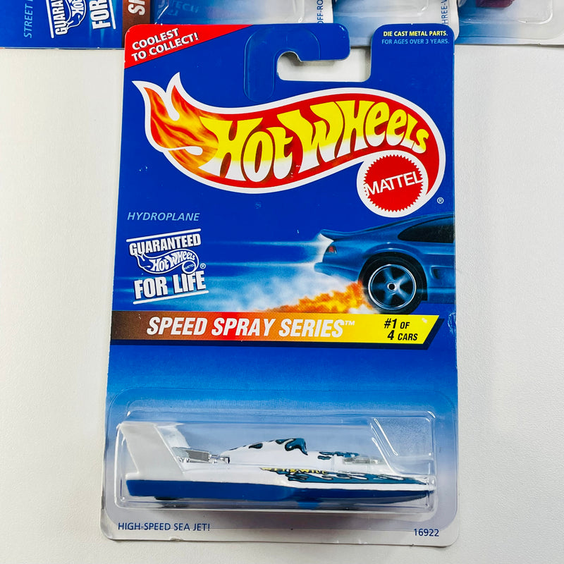 1997 Hot Wheels Speed Spray Series Colección Set de 4 - Hydroplane, Street Roader, XT-3, Ford Funny Car