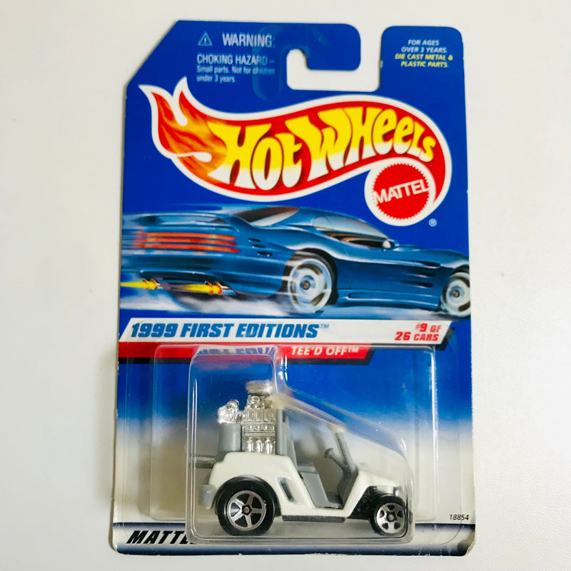 1999 Hot Wheels First Editions Tee'd Off blanco con interior gris 5SP base ZAMAC