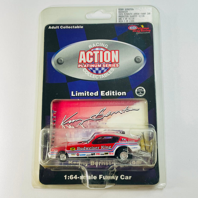1996 Action Platinum Series Racing Collectibles Limited Edition 1/12,728 NHRA Kenny Bernstein Budweiser King 1979 Plymouth Arrow Funny Car rojo Llantas de Goma