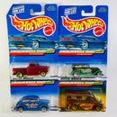 2000 Hot Wheels Circus on Wheels Series Colección Set de 4 - Chevy 56 Flashsider, 32 Ford Delivery, Fat Fendered 40 Ford, Dairy Delivery
