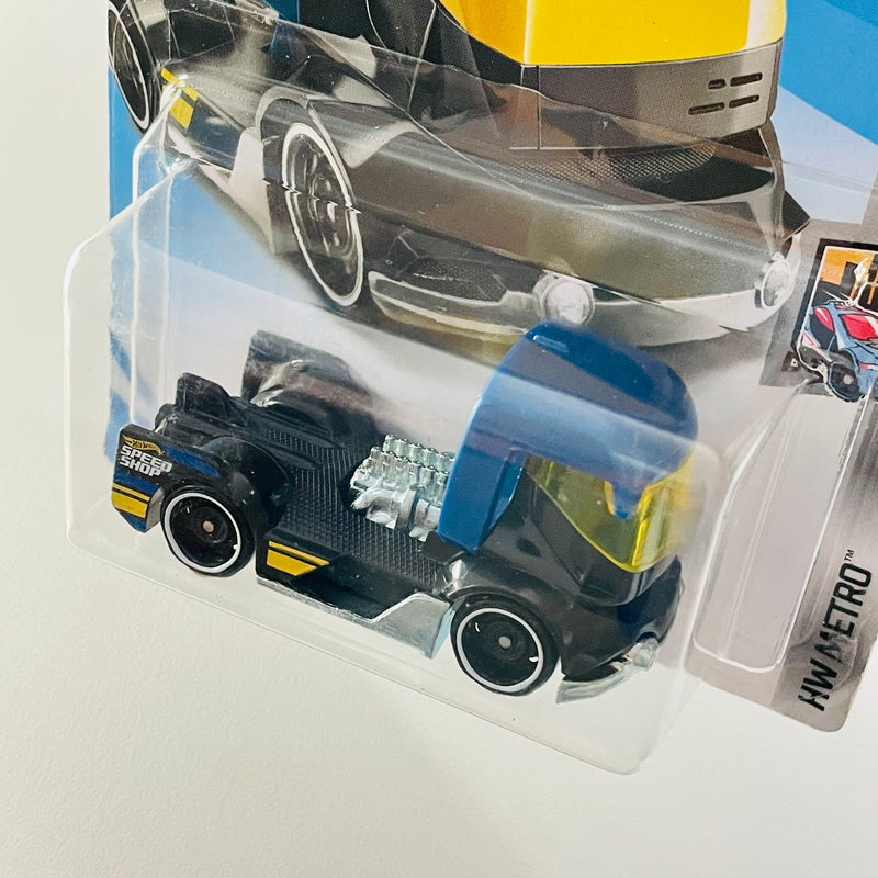 2019 Hot Wheels HW Metro Rig Heat negro con azul DD8 base ZAMAC