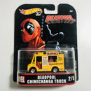 2018 Hot Wheels Retro Entertainment Marvel Deadpool Chimichanga Truck amarillo Llantas de Goma RR base ZAMAC