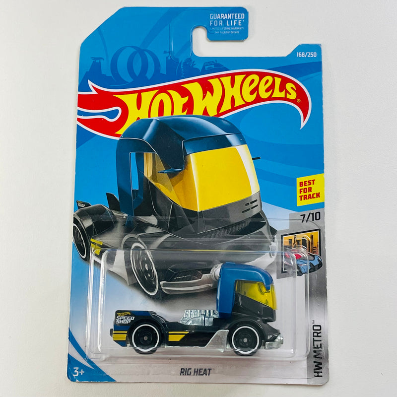 2019 Hot Wheels HW Metro Rig Heat negro con azul DD8 base ZAMAC