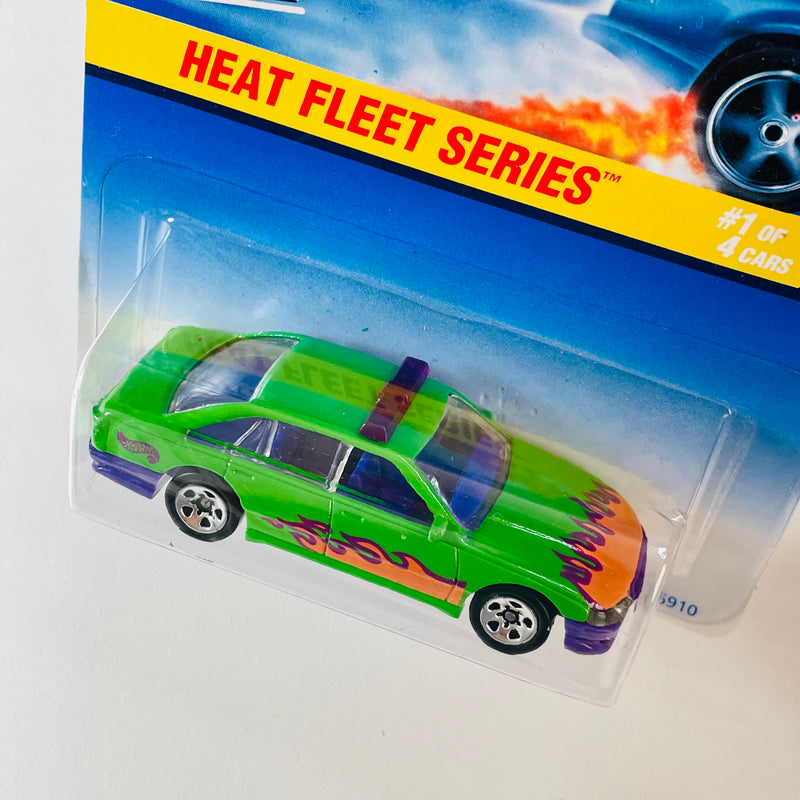 1997 Hot Wheels Heat Fleet Series Police Cruiser verde 5SP tarjeta Coolest to Collect