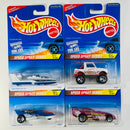 1997 Hot Wheels Speed Spray Series Colección Set de 4 - Hydroplane, Street Roader, XT-3, Ford Funny Car