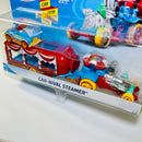 2018 Hot Wheels Super Rigs Car-Nival Steamer con Pedal Driver rojo, celeste y amarillo 6SP