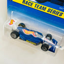 1995 Hot Wheels Race Team Series Hot Wheels 500 No Fear Race Car azul metálico 7SP base ZAMAC