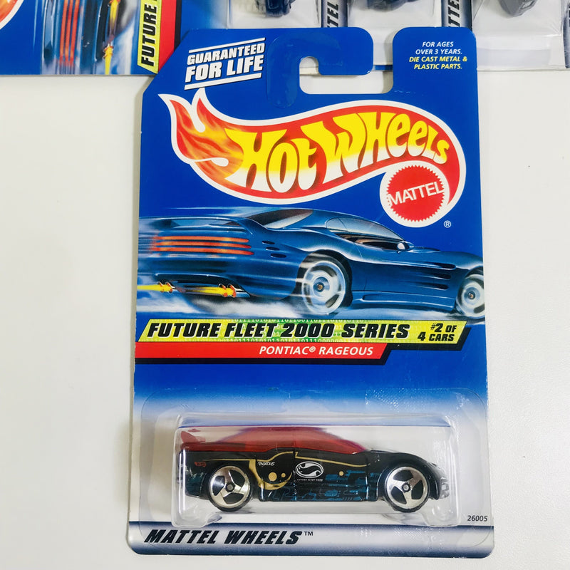 2000 Hot Wheels Future Fleet 2000 Series Colección Set de 4 - Ford GT-90, Pontiac Rageous, Jeep Jeepster, Chrysler Thunderbolt