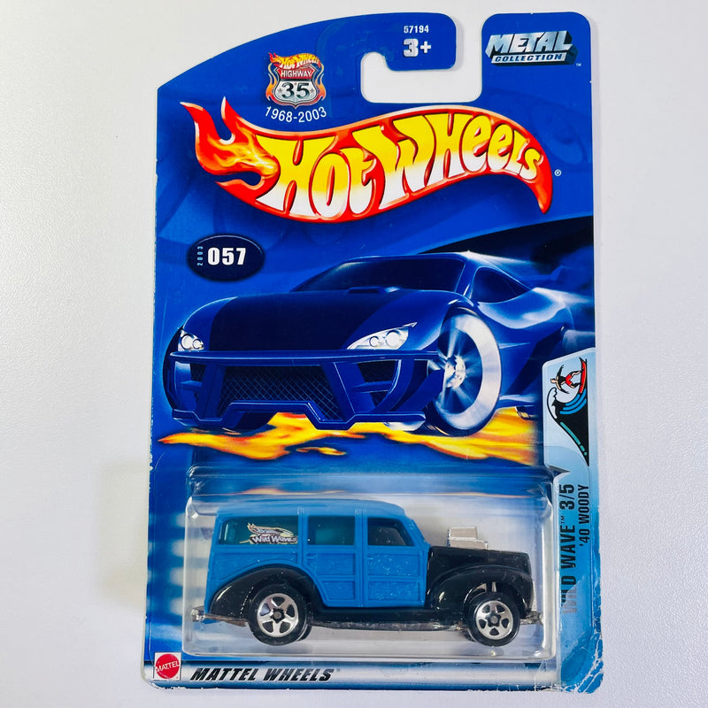 2003 Hot Wheels Wild Wave 40s Woodie Ford 057 azul 5SP base ZAMAC
