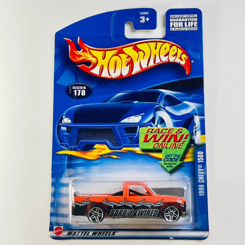 2002 Hot Wheels 1996 Chevy 1500 178 naranja PR5 base ZAMAC