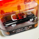 2014 Hot Wheels Entertainment Simon & Simon 57 Chevy Bel Air Convertible negro Llantas de Goma RR base ZAMAC