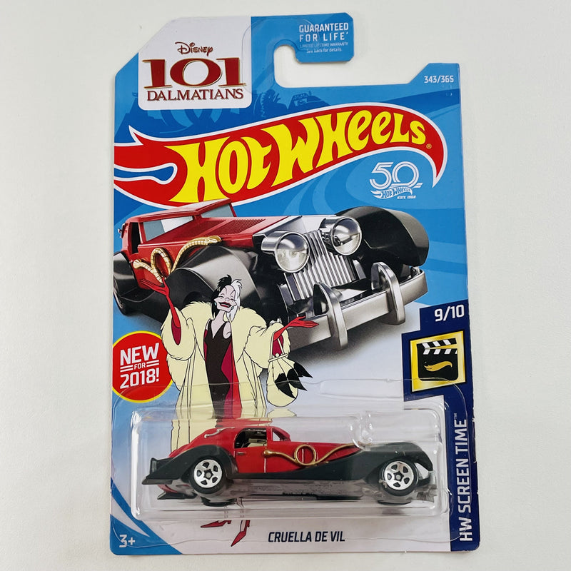 2018 Hot Wheels HW Screen Time 101 Dalmatians Cruella de Vil rojo 5SP