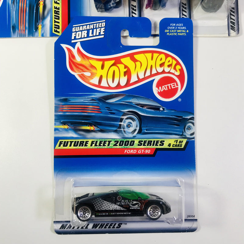 2000 Hot Wheels Future Fleet 2000 Series Colección Set de 4 - Ford GT-90, Pontiac Rageous, Jeep Jeepster, Chrysler Thunderbolt