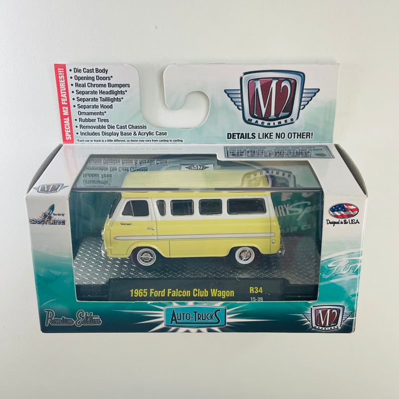 2015 M2 Machines Auto-Trucks 1965 Ford Falcon Club Wagon R34 amarillo Llantas de Goma