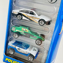 2001 Hot Wheels Police Cruisers 5 Pack Set de 5 - Dodge Power Wagon, Scorchin' Scooter, Police Car, Enforcer, Jeep Jeepster