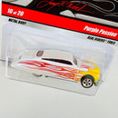 2009 Hot Wheels Larry's Garage Purple Passion 49 Mercury blanco metálico Llantas de Goma RR base ZAMAC
