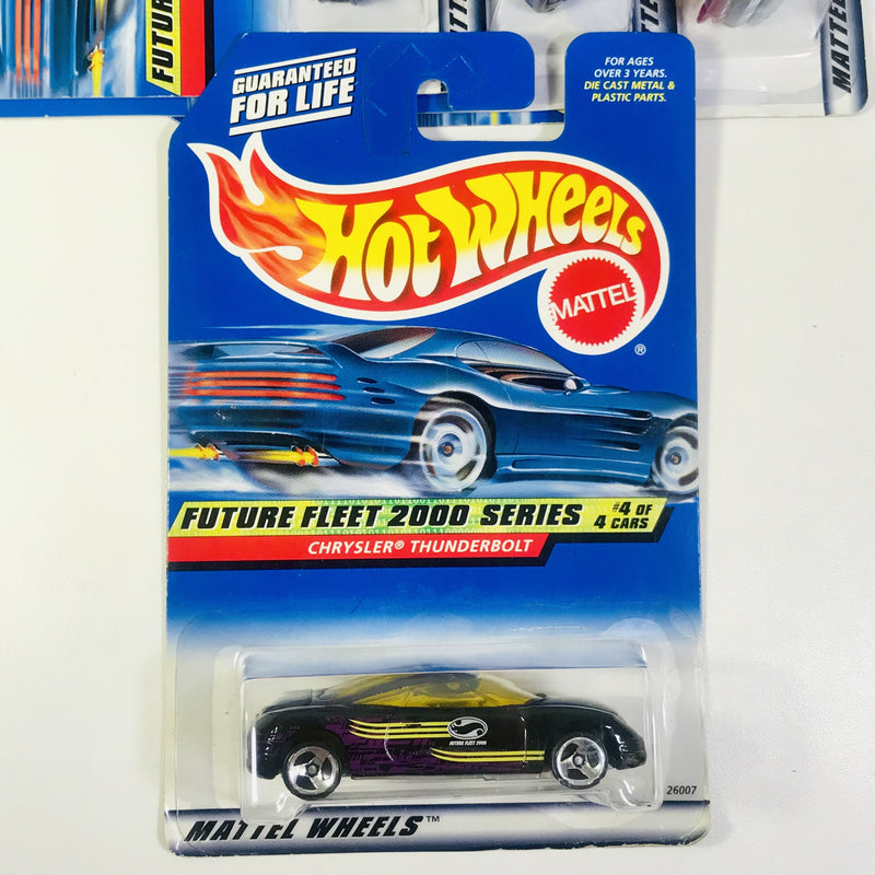 2000 Hot Wheels Future Fleet 2000 Series Colección Set de 4 - Ford GT-90, Pontiac Rageous, Jeep Jeepster, Chrysler Thunderbolt