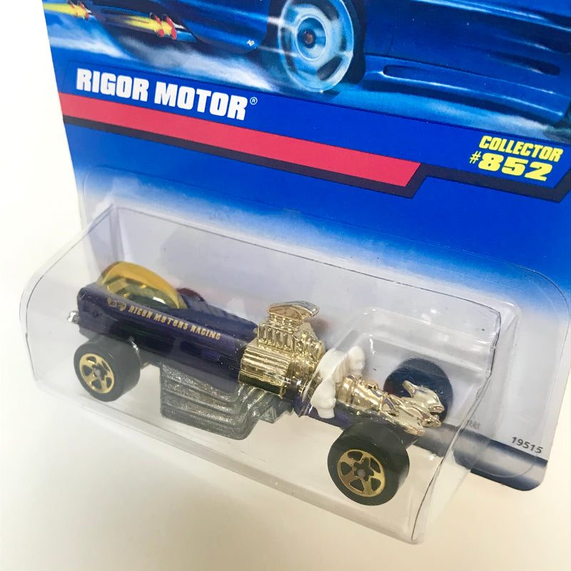 1998 Hot Wheels Rigor Motor 852 morado 5SP base ZAMAC variante llanta trasera pequeña