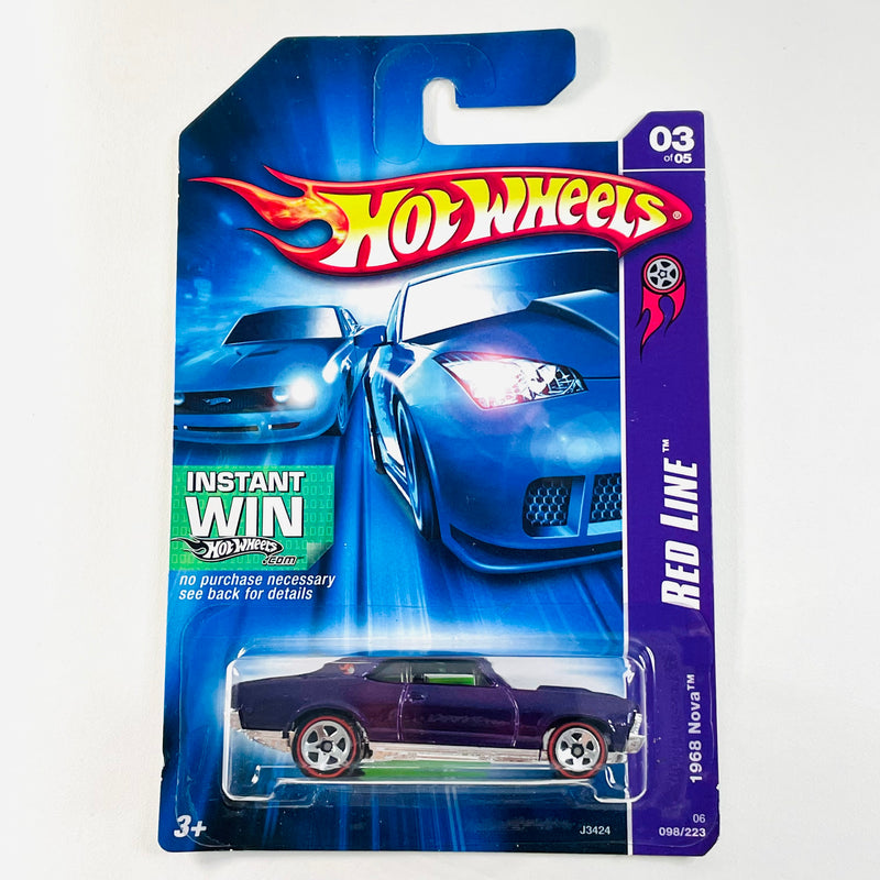 2006 Hot Wheels Red Line 1968 Chevy Nova morado metálico 5SP