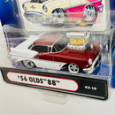 2003 Maisto Muscle Machines 56 Olds 88 Oldsmobile blanco y rojo con Tarjeta Coleccionista