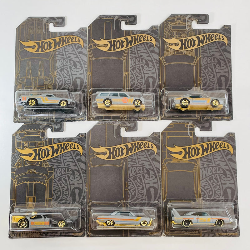 2019 Hot Wheels 51 Anniversary Satin and Chrome Colección Set de 6 - Custom 71 El Camino, 71 Datsun 510 Wagon, Custom 67 Pontiac Firebird, Aristo Rat, 63 Chevy II, 70 Plymouth Superbird