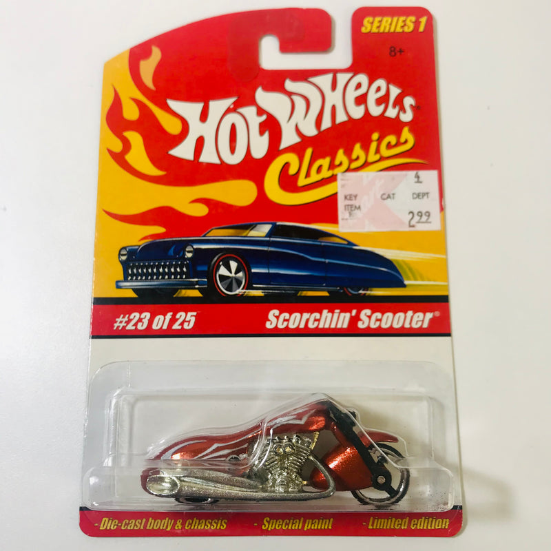 2005 Hot Wheels Classics Series 1 Scorchin' Scooter naranja spectraflame MC3 base ZAMAC