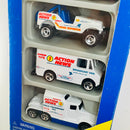 1997 Hot Wheels Action News Team 5 Pack Set de 5 - Propper Chopper, Oldsmobile Aurora, Jeep CJ-7 Roll Patrol, Delivery Van Combat Medic, Kenworth T600A Big Rig