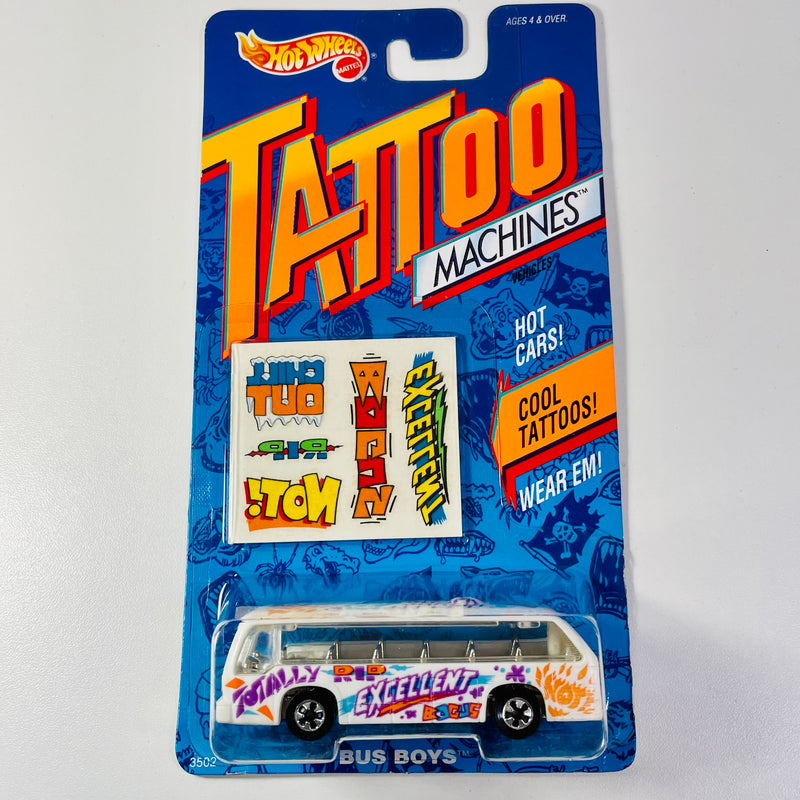 1993 Hot Wheels Tattoo Machines Bus Boys Rapid Transit blanco BW base ZAMAC