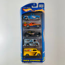 2001 Hot Wheels Truck Stoppers 5 Pack Set de 5 - Chevy 56 Flashsider, Chevy 68 El Camino, Ford Fat Fendered 40, Delivery Truck Combat Medic, Dairy Delivery