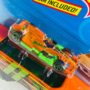 2019 Hot Wheels Super Rigs Big Rig Heat con F1 Racer naranja OH5