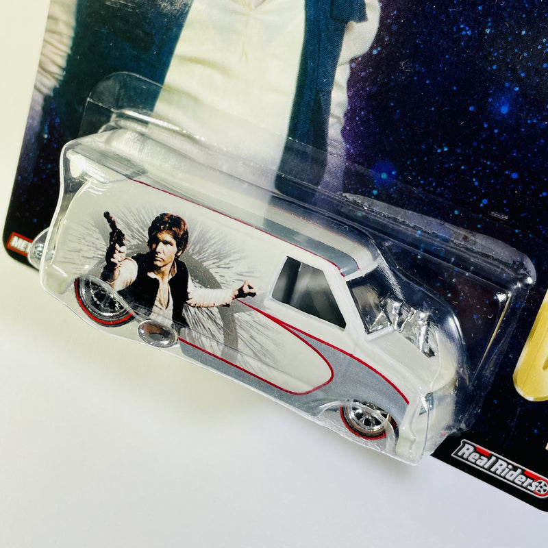 2015 Hot Wheels Pop Culture Star Wars Han Solo 1985 Chevy Astro Van blanco Llantas de Goma RR redline base ZAMAC