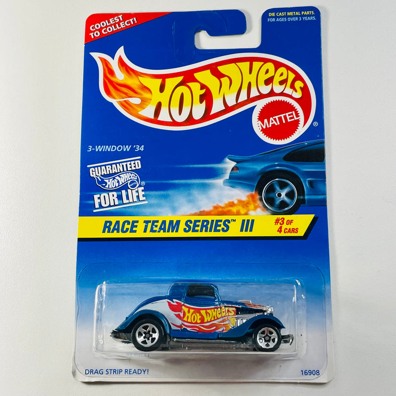 1997 Hot Wheels Race Team Series III 34 Ford 3-Window azul 5SP base ZAMAC