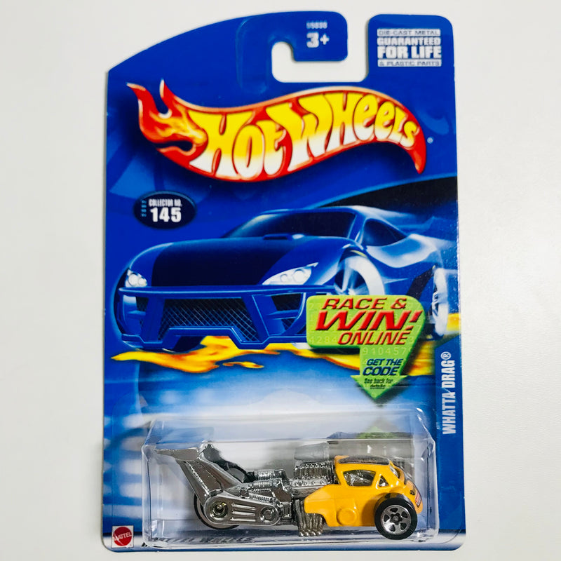 2002 Hot Wheels Whatta Drag 145 amarillo 5SP base ZAMAC