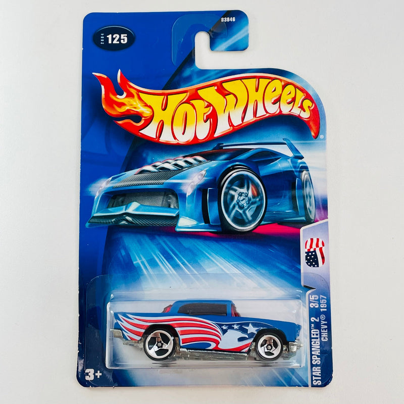 2004 Hot Wheels Star Spangled Chevy 1957 125 azul 3SP base ZAMAC